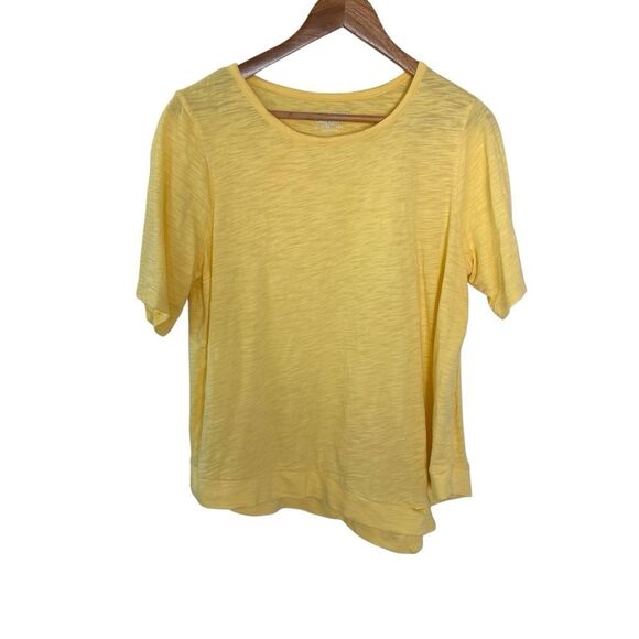 Chico’s lemon yellow asymmetrical elbow sleeve top size large - Picture 2 of 6
